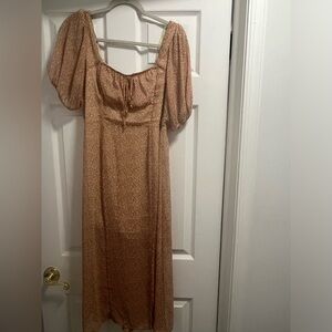 Sienna sky light brown animal print peasant dress